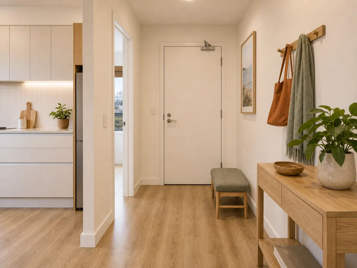 Apartment entry area used to explain self check-in steps